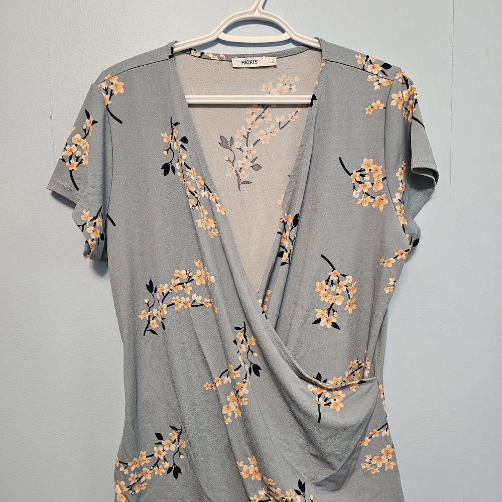 Ricki's Blue Cherry Blossom Wrap Blouse
